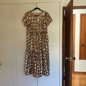 Maeve Shimmering Gold Midi Dress